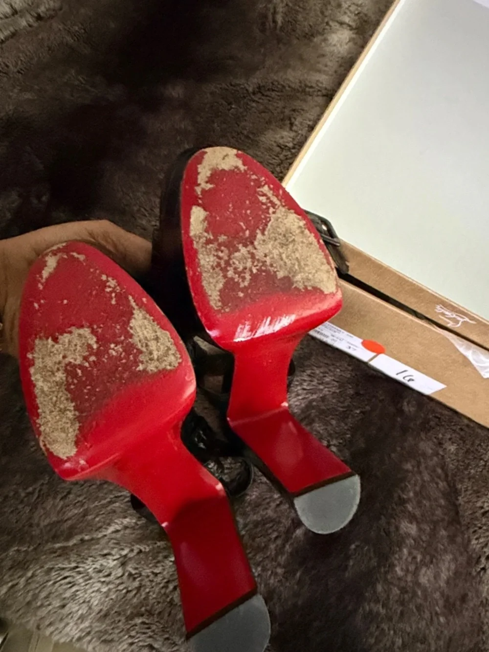 Christian Louboutin Black Croc-Embossed Leather Strappy Heels with Red Sole - Picture 3 of 4